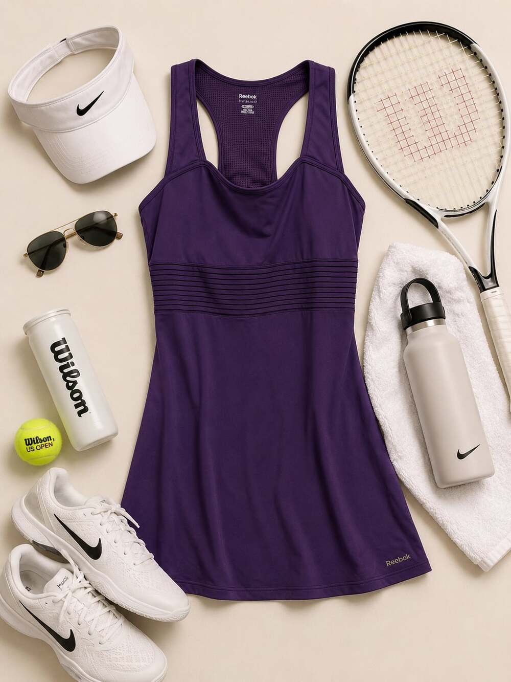 NWT Reebok Tennis Dress Purple Sz L Slim Fit $55